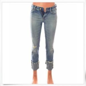 Zara Light Blue Distressed Cropped Jeans With Pearl Accents Size 8, New W/tags!